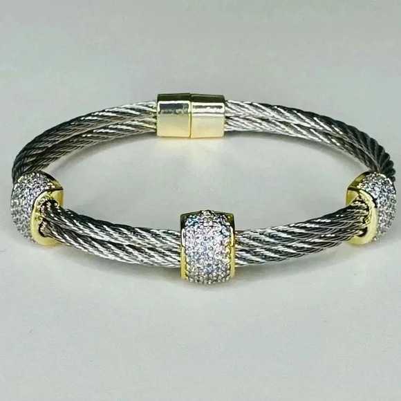 Two Tone Three Stations Pave Crystals - Picture 3 of 5